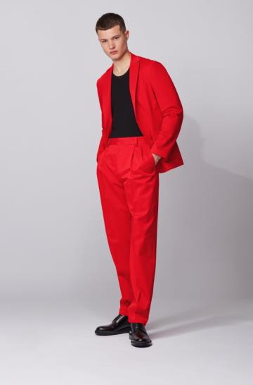 Spodnie BOSS Relaxed Fit Pleated Czerwone Męskie (Pl74926)